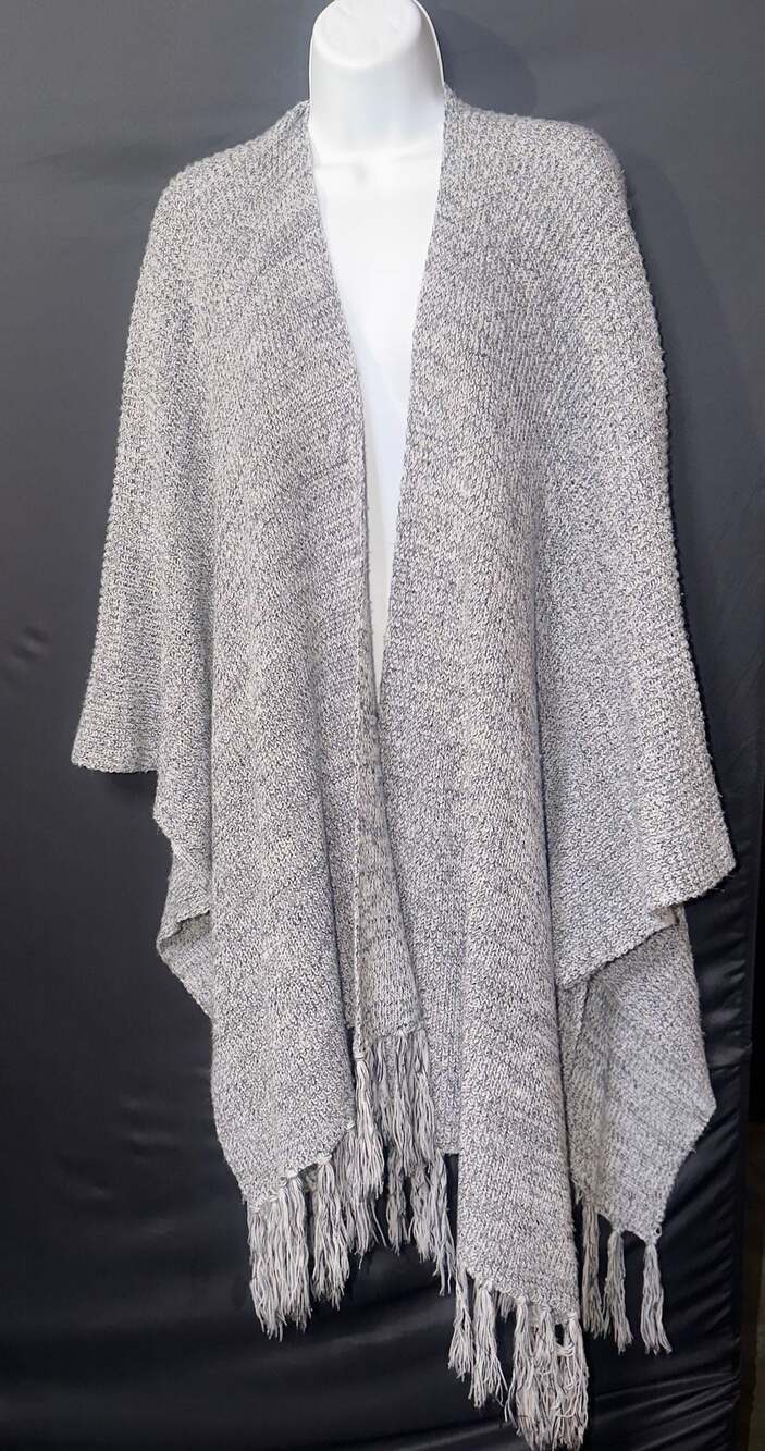 Storia Women's Gray Knit Fringe Poncho Cardigan
